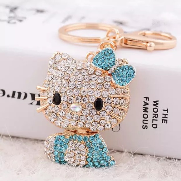 Hello Kitty with Blue Crystal Dress & Bow Keychain Charm - Picture 1 of 13